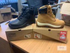 2Pairs Titan Safety Boots - Comprising Krypton Size 7 Steel Toe Cap Safety Shoe Hiker Size 7 Black