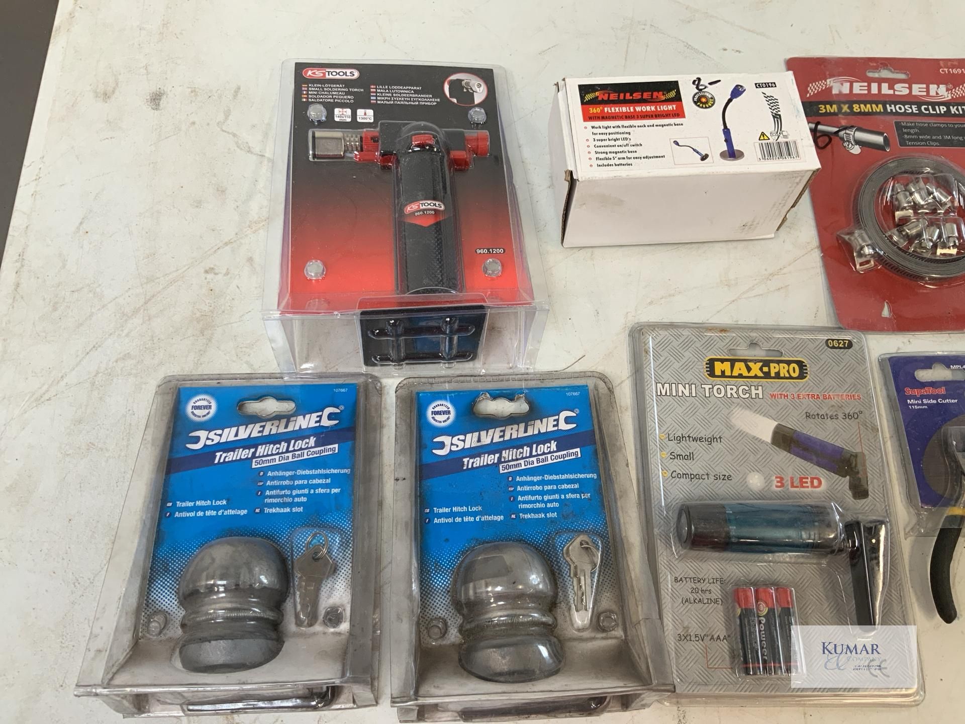 Assortment of Tools To include Trailer Hitch Lock, Digital Inclinometer Soldering Tool - Image 2 of 4