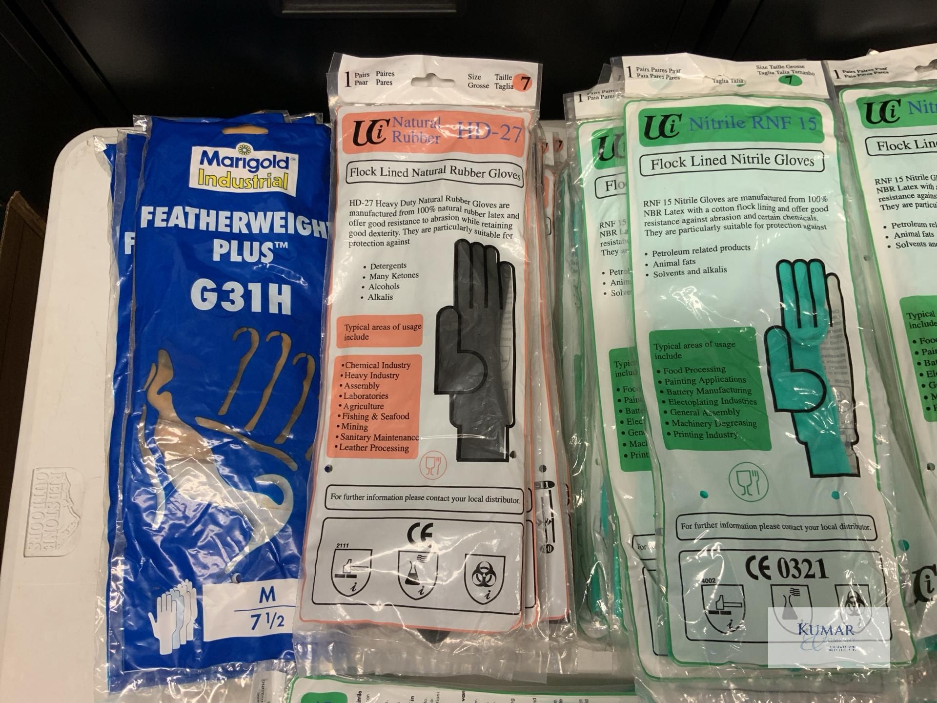 Quantity of Flocklined Rubber Gloves to include UCI Nitrile RNF 15, HD-27, Supertouch & Marigold. - Image 2 of 5