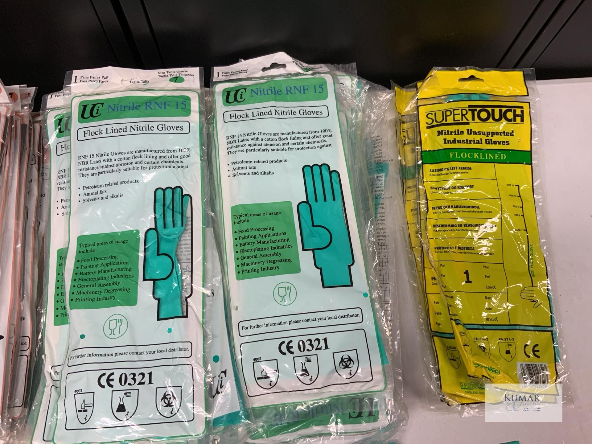 Quantity of Flocklined Rubber Gloves to include UCI Nitrile RNF 15, HD-27, Supertouch & Marigold. - Image 3 of 5