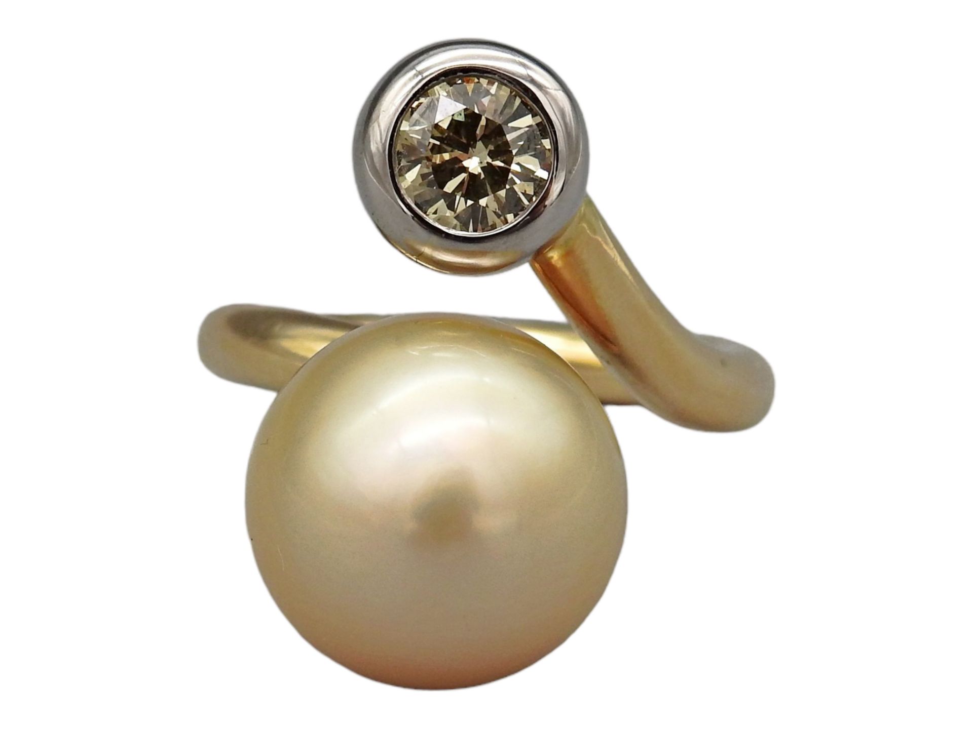 Eleganter Ring mit großer Perle und farbigem Diamant - Image 5 of 6