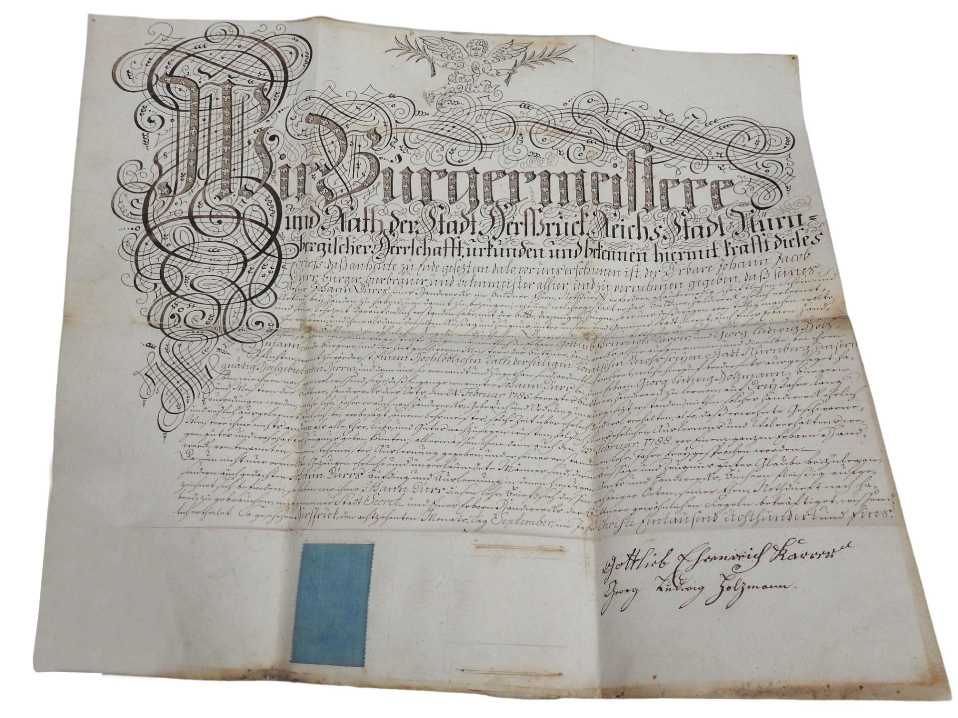 Lehrbrief aus dem Jahr 1788 für Johann Dürr - Image 10 of 14