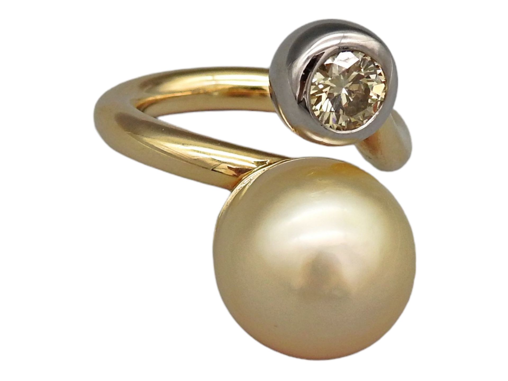 Eleganter Ring mit großer Perle und farbigem Diamant - Image 4 of 6