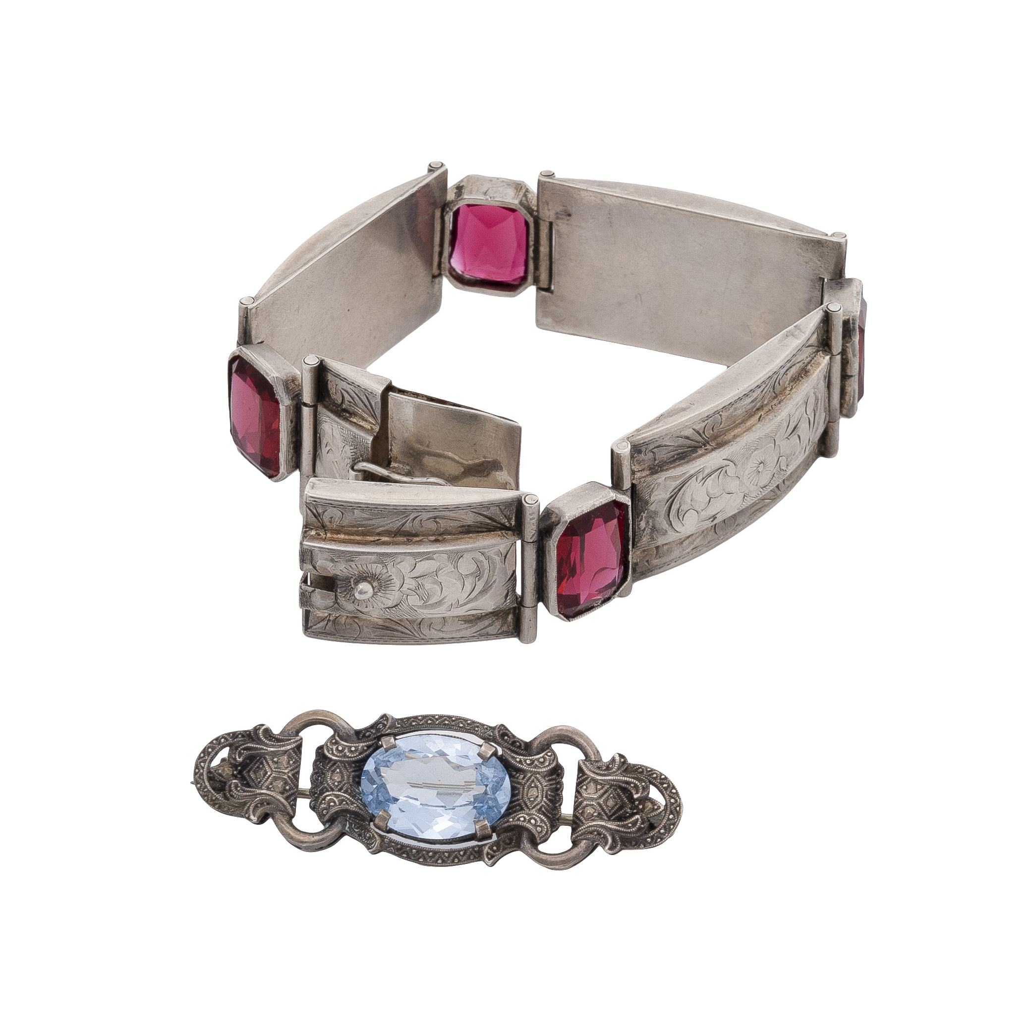 Konvolut einer Brosche und eines Art Deco Armbandes