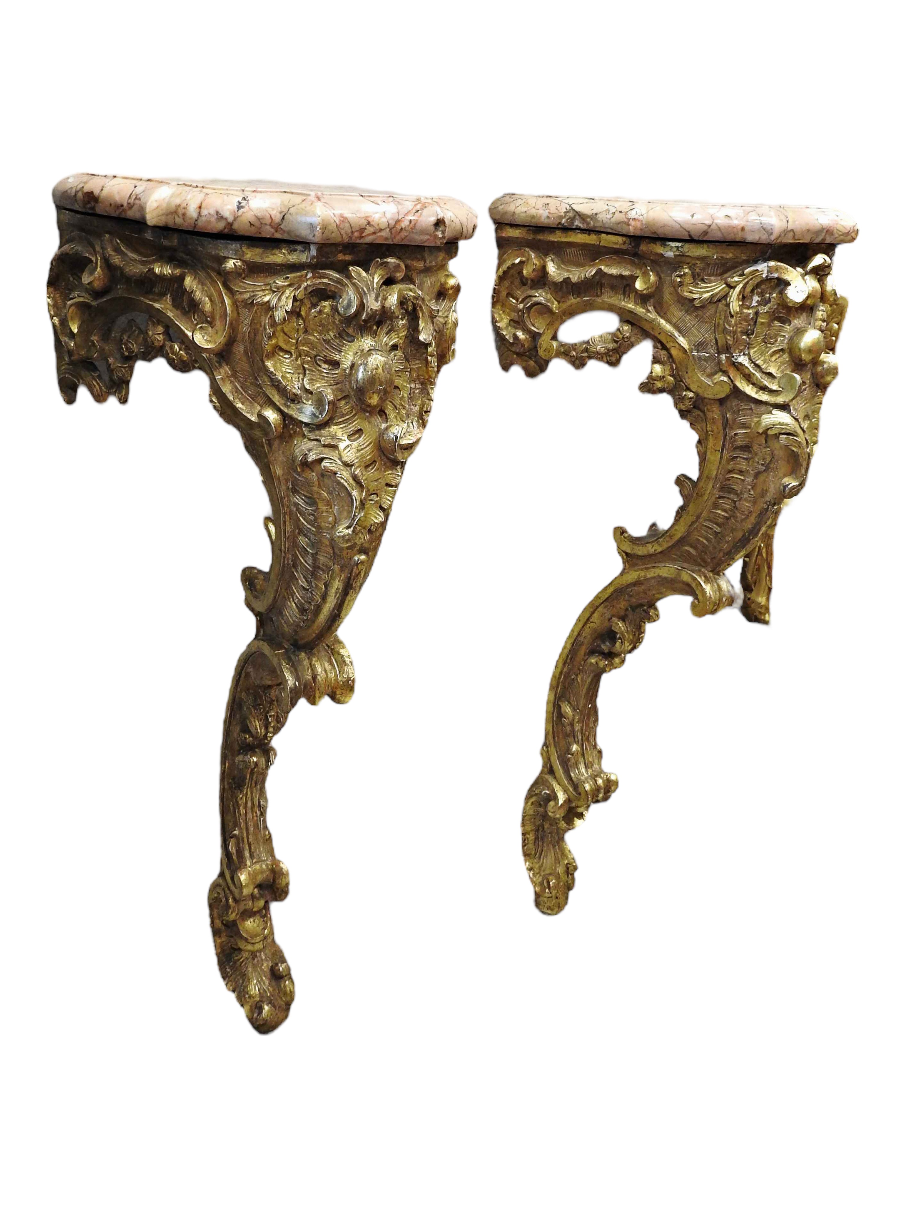 Seltenes Paar höfische Konsolen mit Marmorplatten - Image 6 of 6