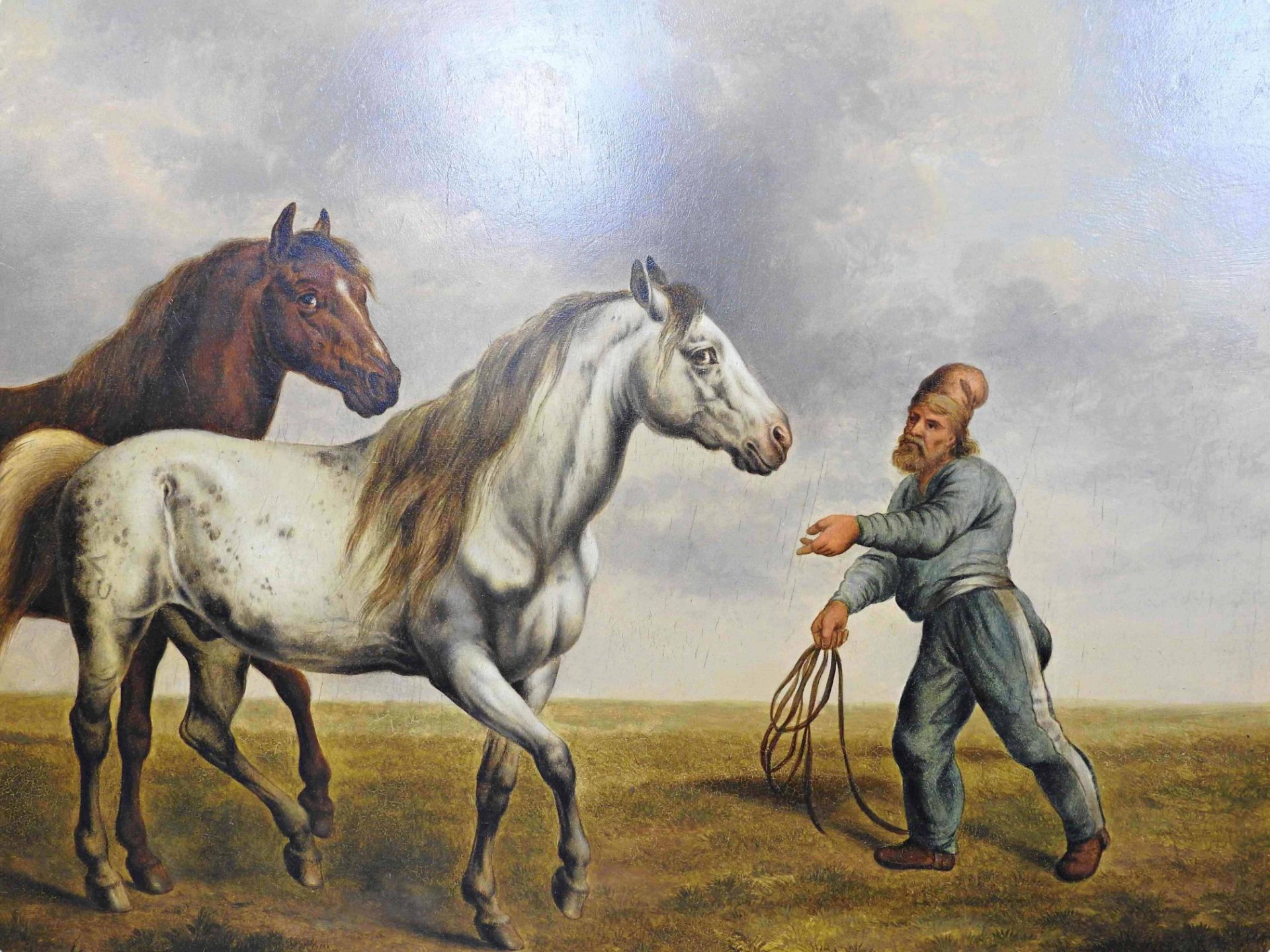 Carl Hess (1801 Düsseldorf – 1874 Bad Reichenhall), Zwei Pferde mit Pferdeknecht - Image 6 of 7