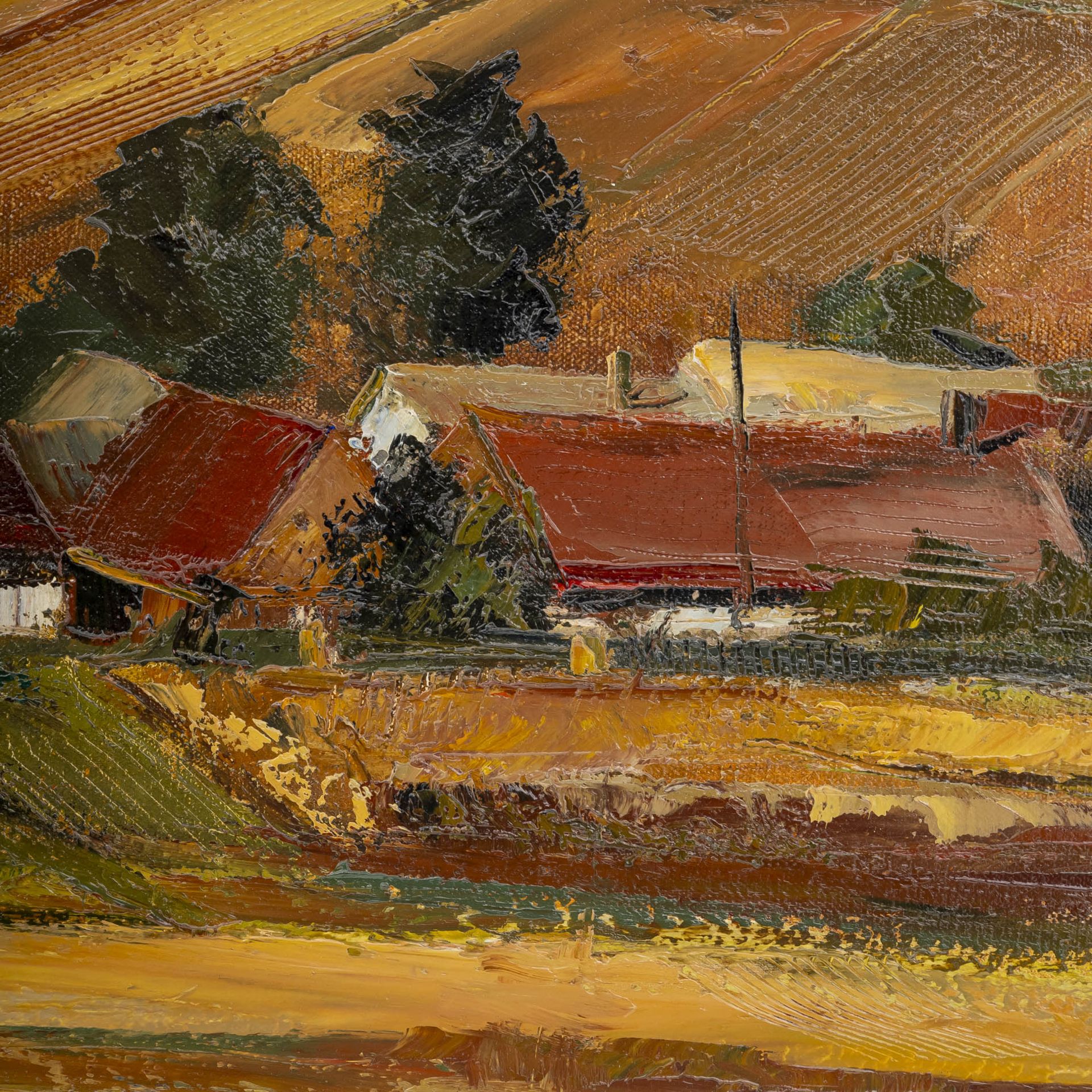Emanuel Famira, Gemälde Landschaft mit Bauernhöfen  - Bild 4 aus 7
