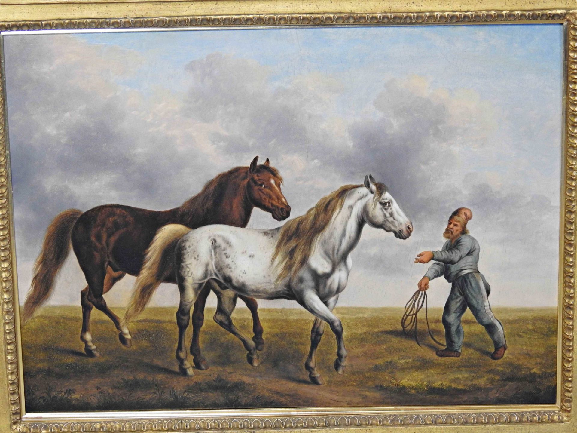 Carl Hess (1801 Düsseldorf – 1874 Bad Reichenhall), Zwei Pferde mit Pferdeknecht - Image 5 of 7