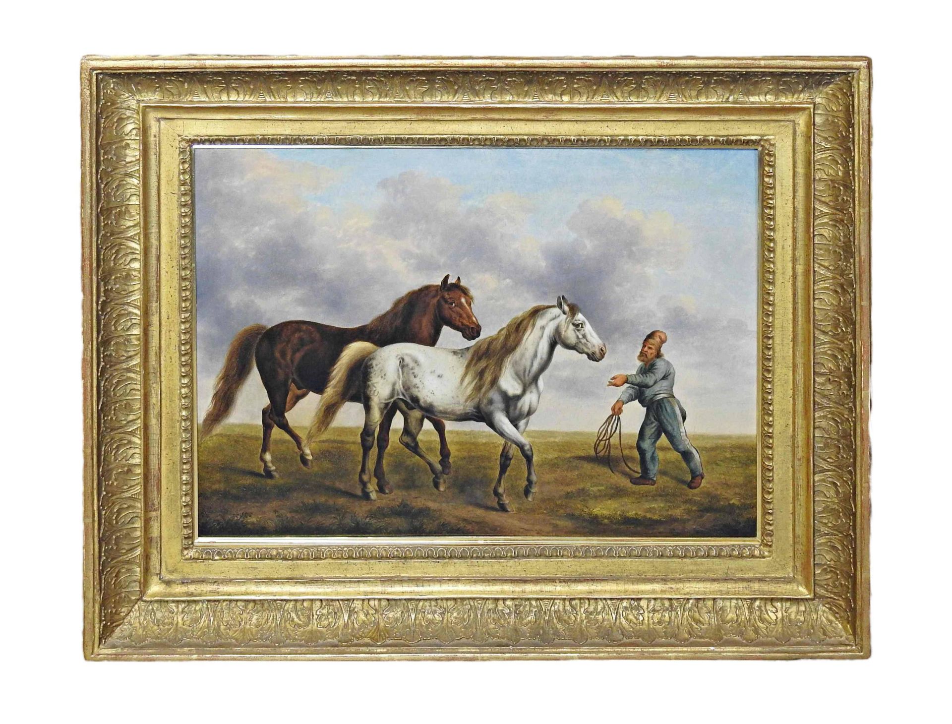 Carl Hess (1801 Düsseldorf – 1874 Bad Reichenhall), Zwei Pferde mit Pferdeknecht - Image 4 of 7