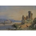 Leickert, Charles: Abendliche Rheinlandschaft mit Ruine