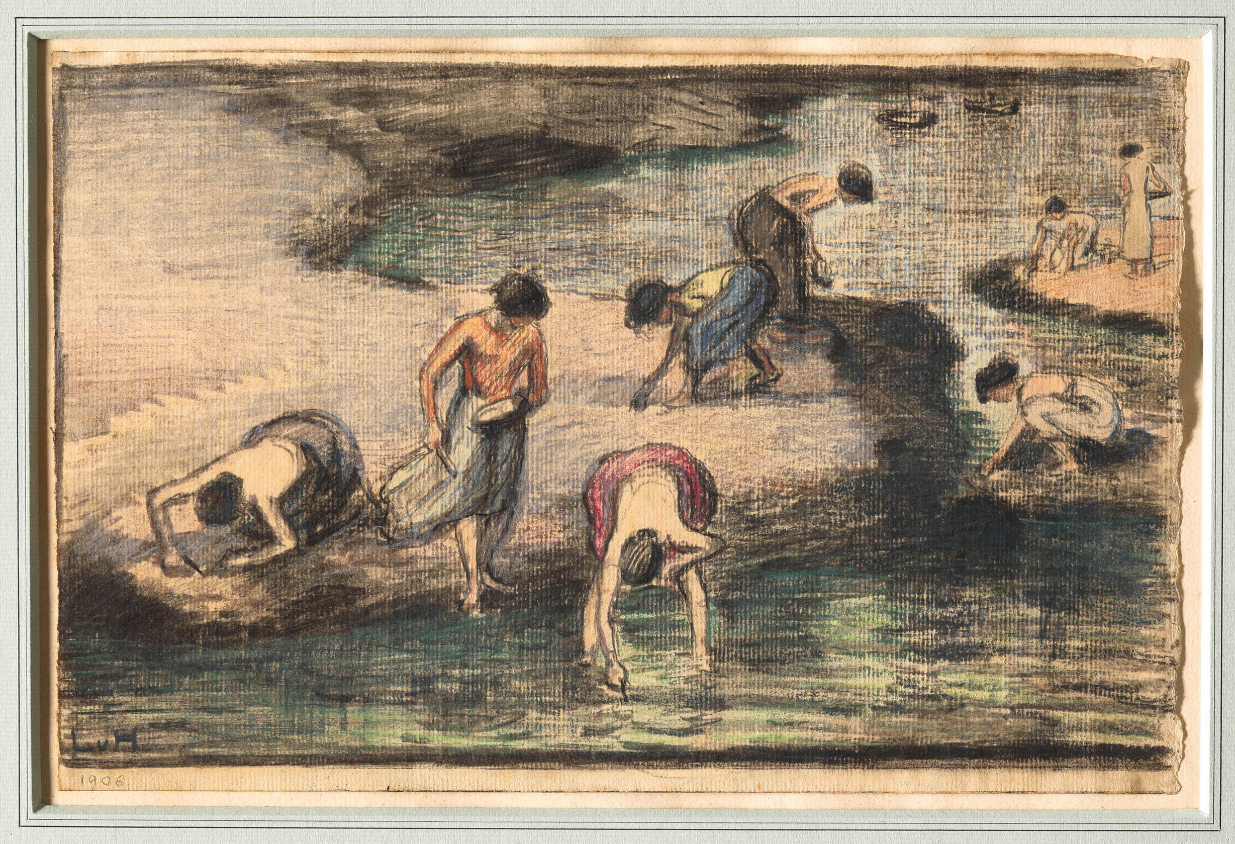 Ludwig von Hofmann, beach with shell collectors. Drawing, 1906