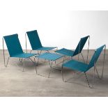 Verner Panton, Fritz Hansen, 4 Sessel Modell 3350 Bachelor + Hocker 3152