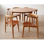 Hans J. Wegner, Fritz Hansen, Hjertestole group with table 4602 + 6 heart chairs 4103