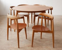 Hans J. Wegner, Fritz Hansen, Hjertestole Gruppe mit Tisch 4602 + 6 Herzstühle 4103