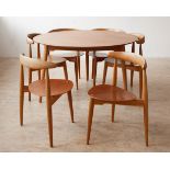 Hans J. Wegner, Fritz Hansen, Hjertestole Gruppe mit Tisch 4602 + 6 Herzstühle 4103