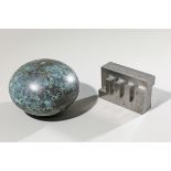 Riki Mijling, 2 objects, two-part iron sculpture, pressed bronze ball