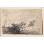 Edgar Degas, Drawing + Certificate, landscape with leaning tree