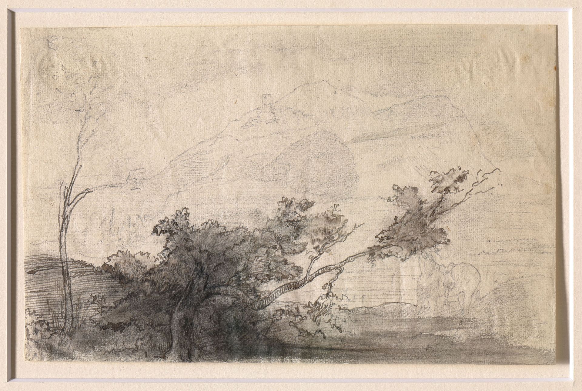 Edgar Degas, Zeichnung + Gutachten, Landschaft mit schiefem Baum