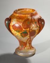 Daum Frères, Nancy, Footed vase Feuilles en Automne, around 1910