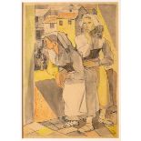 Edmund Daniel Kinzinger. Zwei Italienerinnen auf dem Altan, watercolor