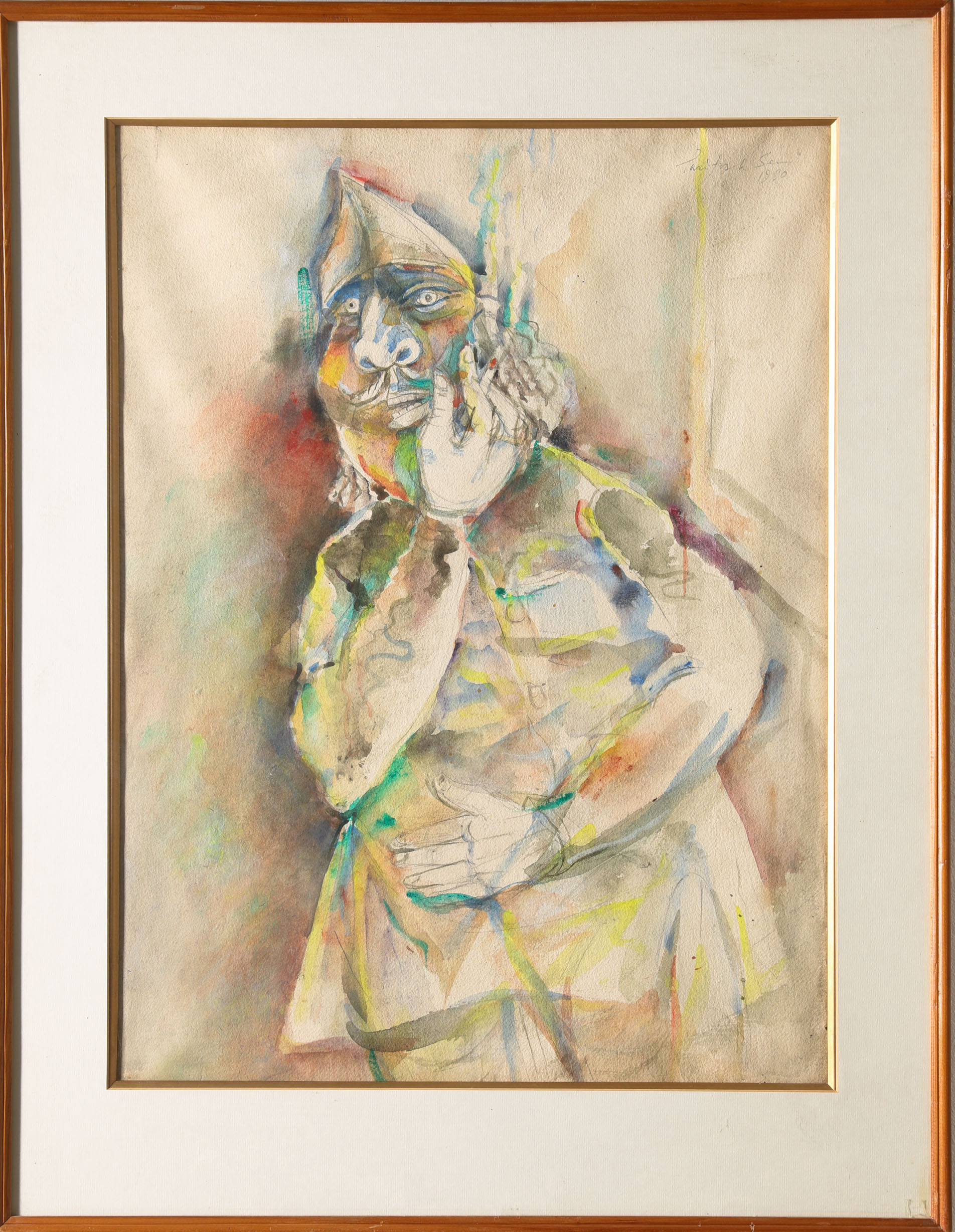 Paritosh Sen, Untitled (Man smoking Cigarrete), 1980, Acrylic as watercolor/paper - Image 2 of 4