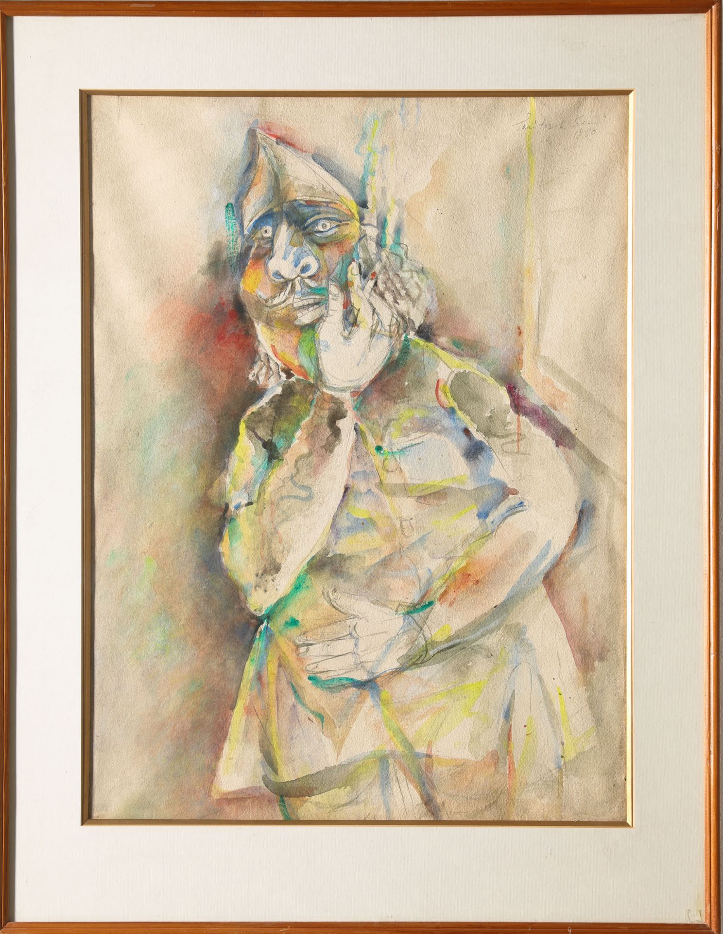 Paritosh Sen, Untitled (Man smoking Cigarrete), 1980, Acrylic as watercolor/paper - Image 2 of 4