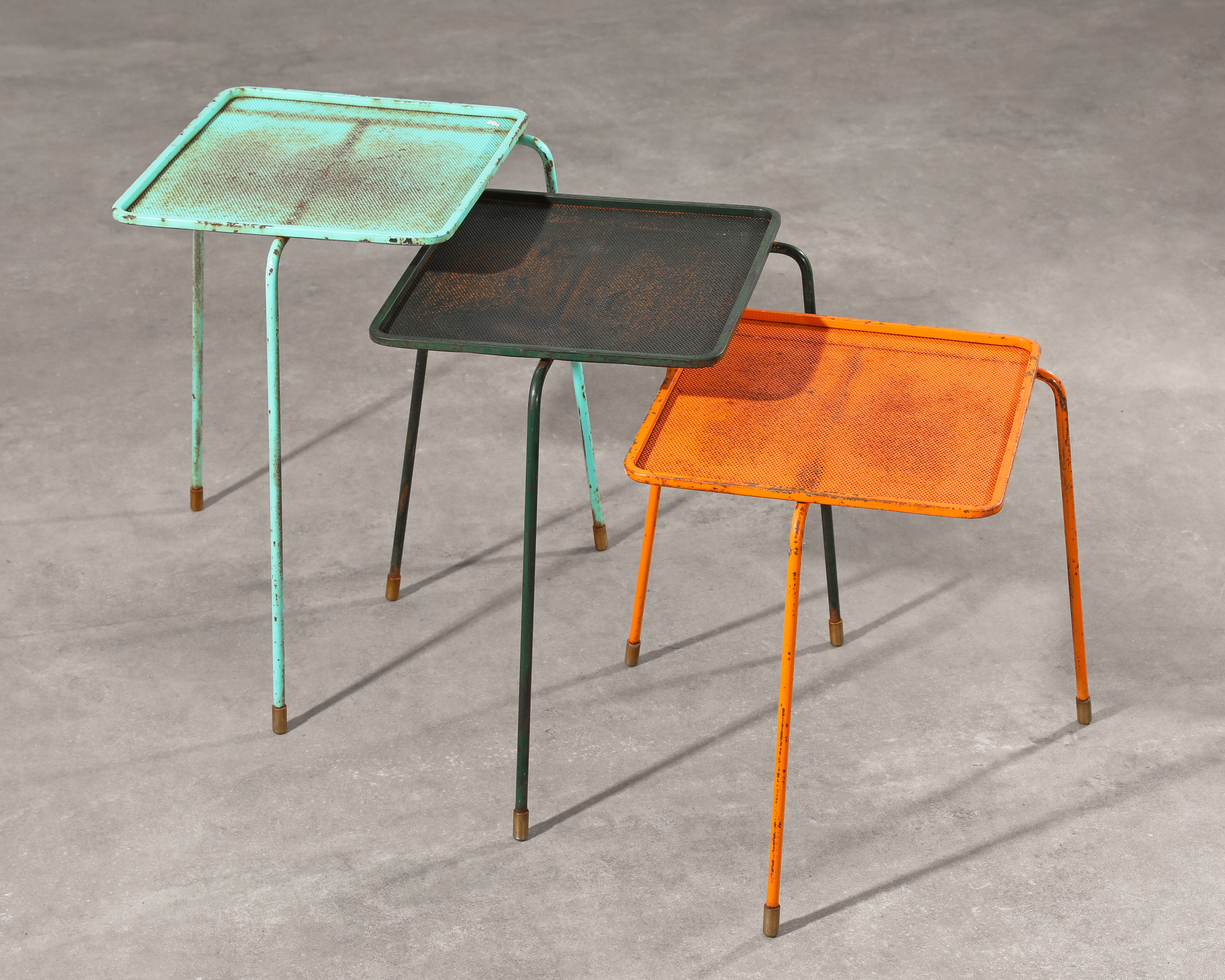 Mathieu Matégot, 3 side tables/nesting tables, model Soumba