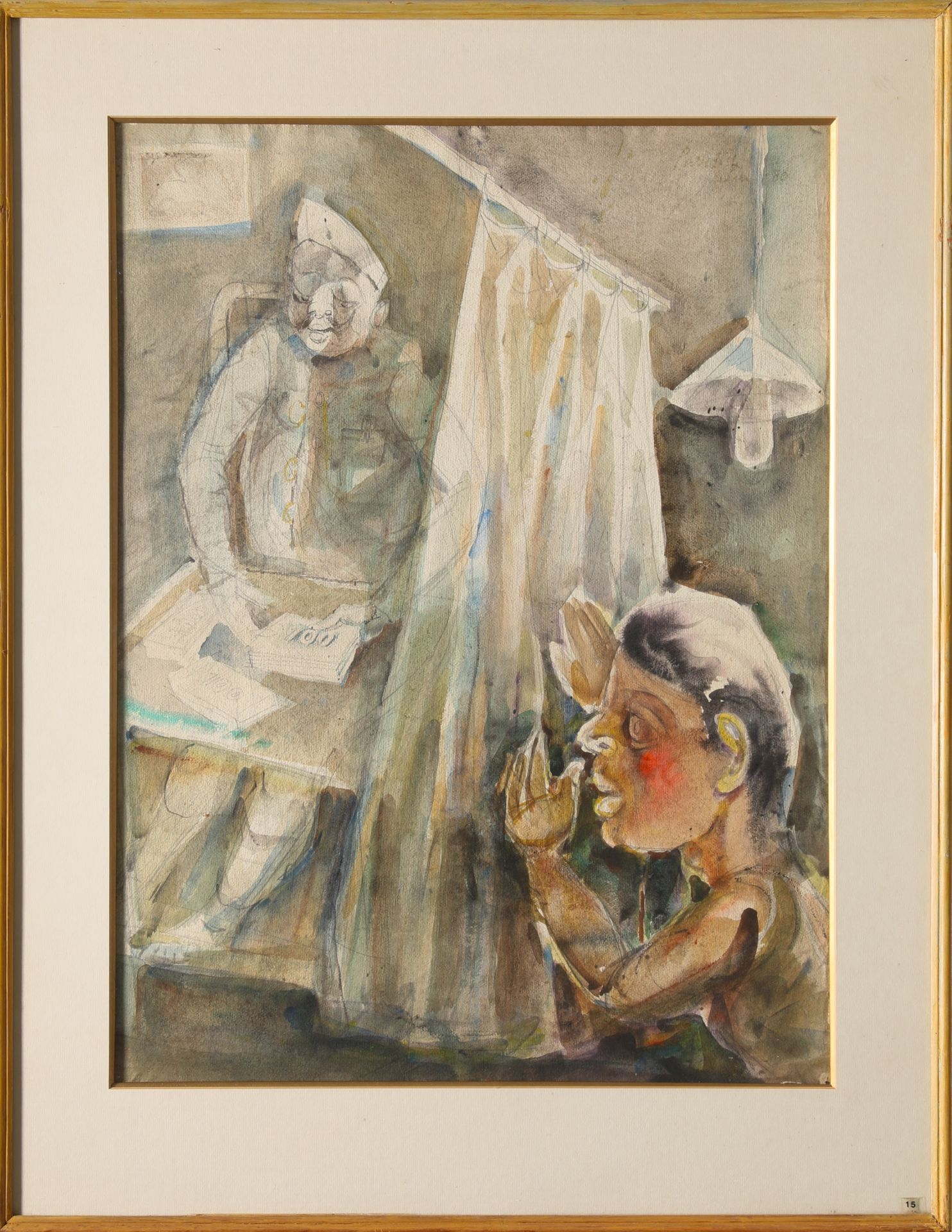 Paritosh Sen, Man Counting Money Behind the Curtain, 1980, Mixed media/paper - Image 2 of 4