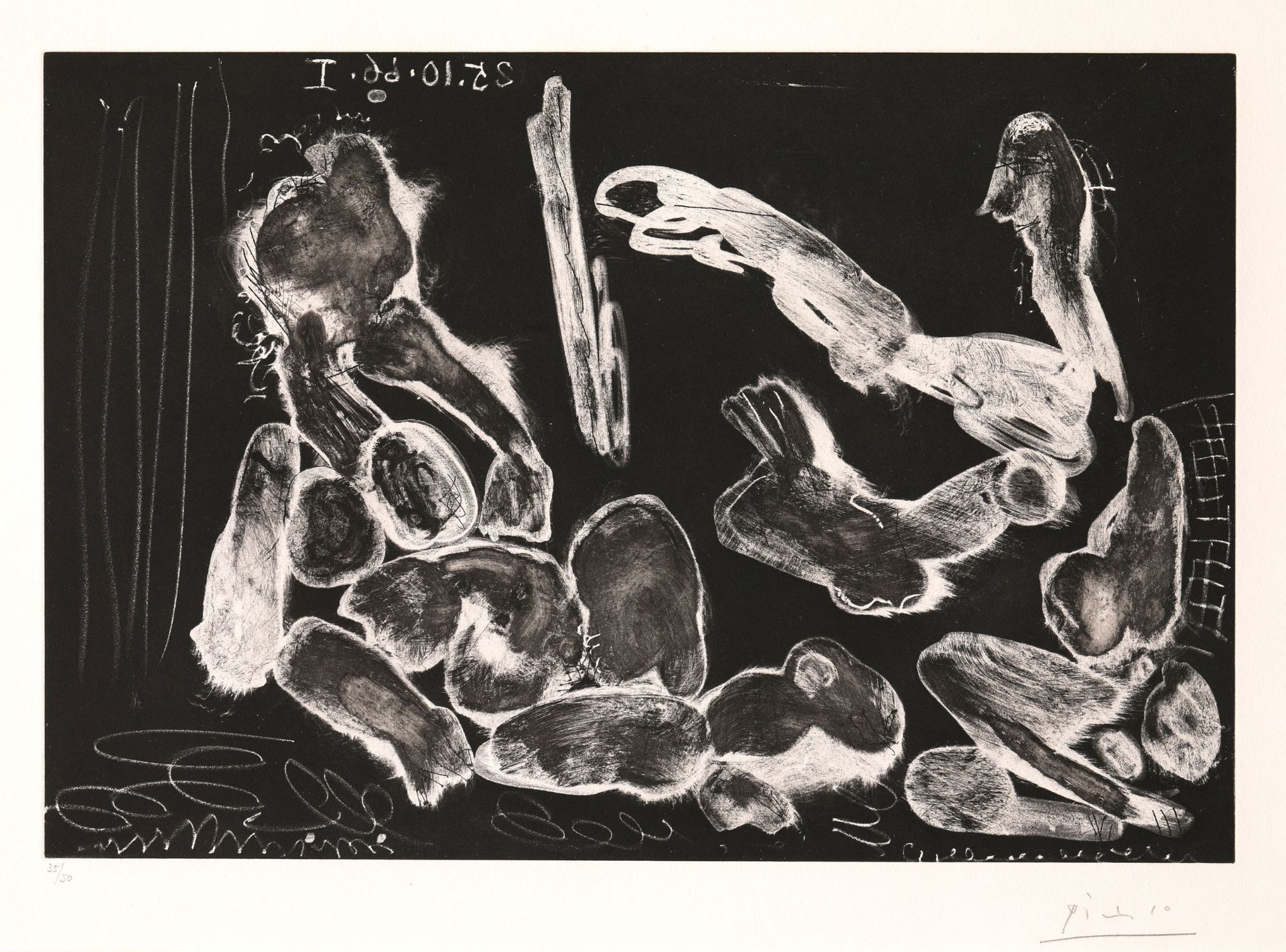 Pablo Picasso*, Aquatint etching, Peintre et Modèle accoudé. 1966