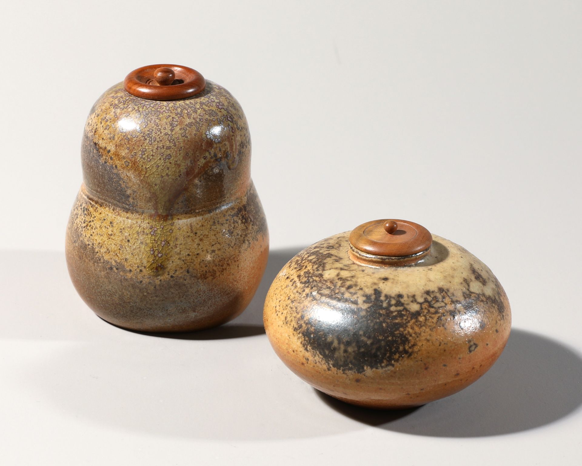 Horst Kerstan, two lidded vessels with wooden lids, 1981 / 1982