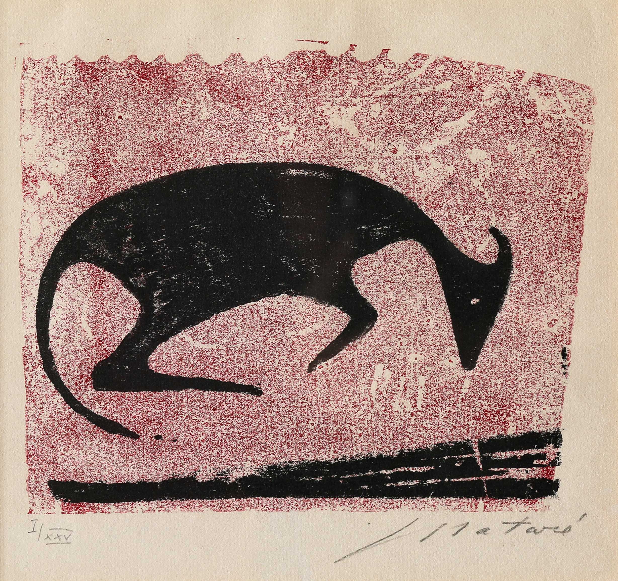 Ewald Mataré*, Liegende Kuh (nach rechts), 1958, Color woodcut