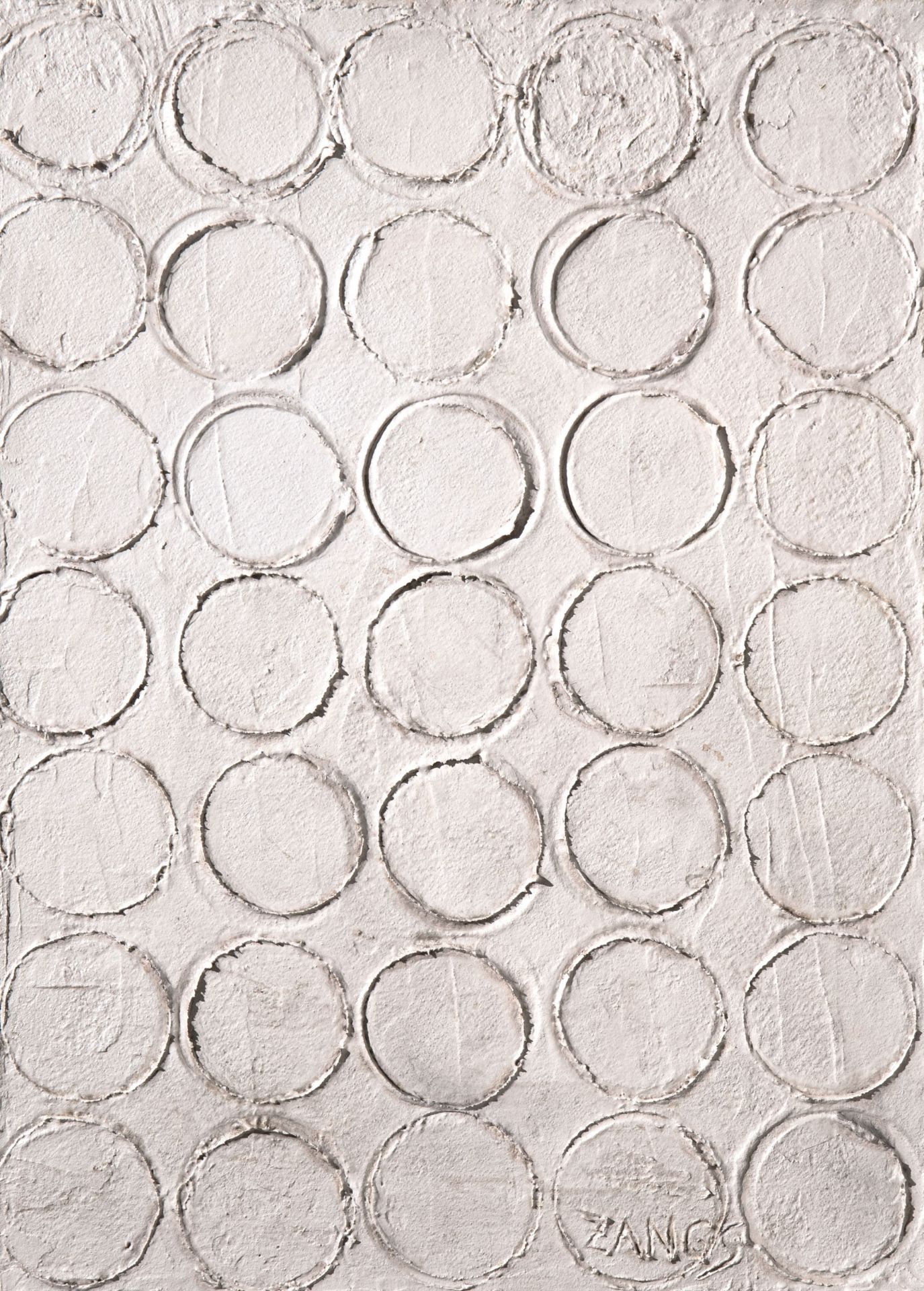 Herbert Zangs*, 1976, Relief image 35 circles. Mixed media/canvas