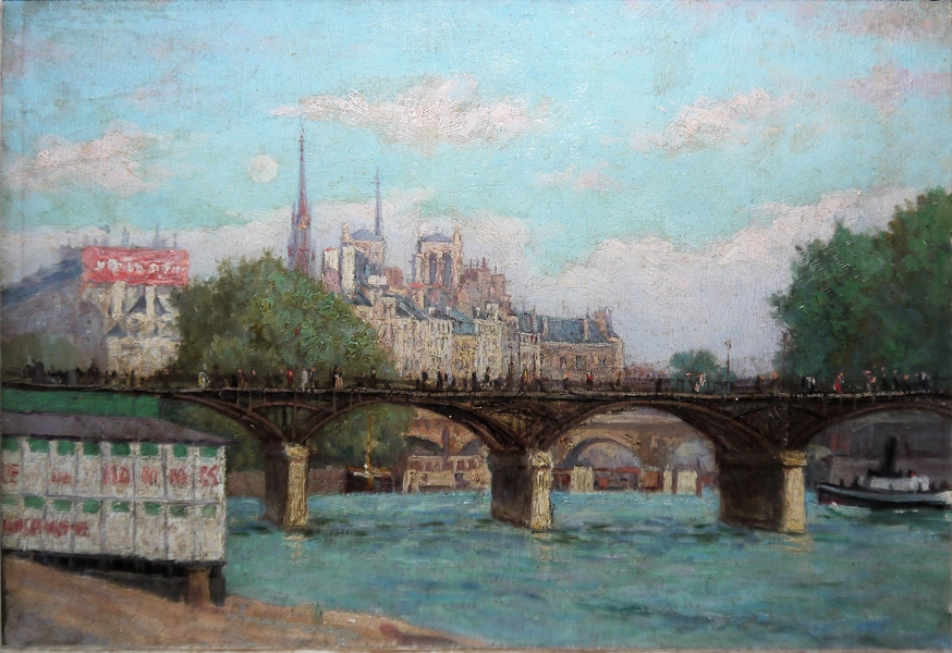 Albert Marie Lebourg attributed to, Paris, "Ile de la Cité" with bathing cabins on the Seine, oil p - Image 2 of 3