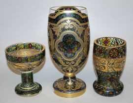 Kelchvase Julius Mühlhaus, Haida & Fußschale und Becher, Hermann Pautsch, Haida, um 1910/20