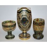 Julius Mühlhaus goblet vase, Haida & footed bowl and beaker, Hermann Pautsch, Haida, c. 1910/20