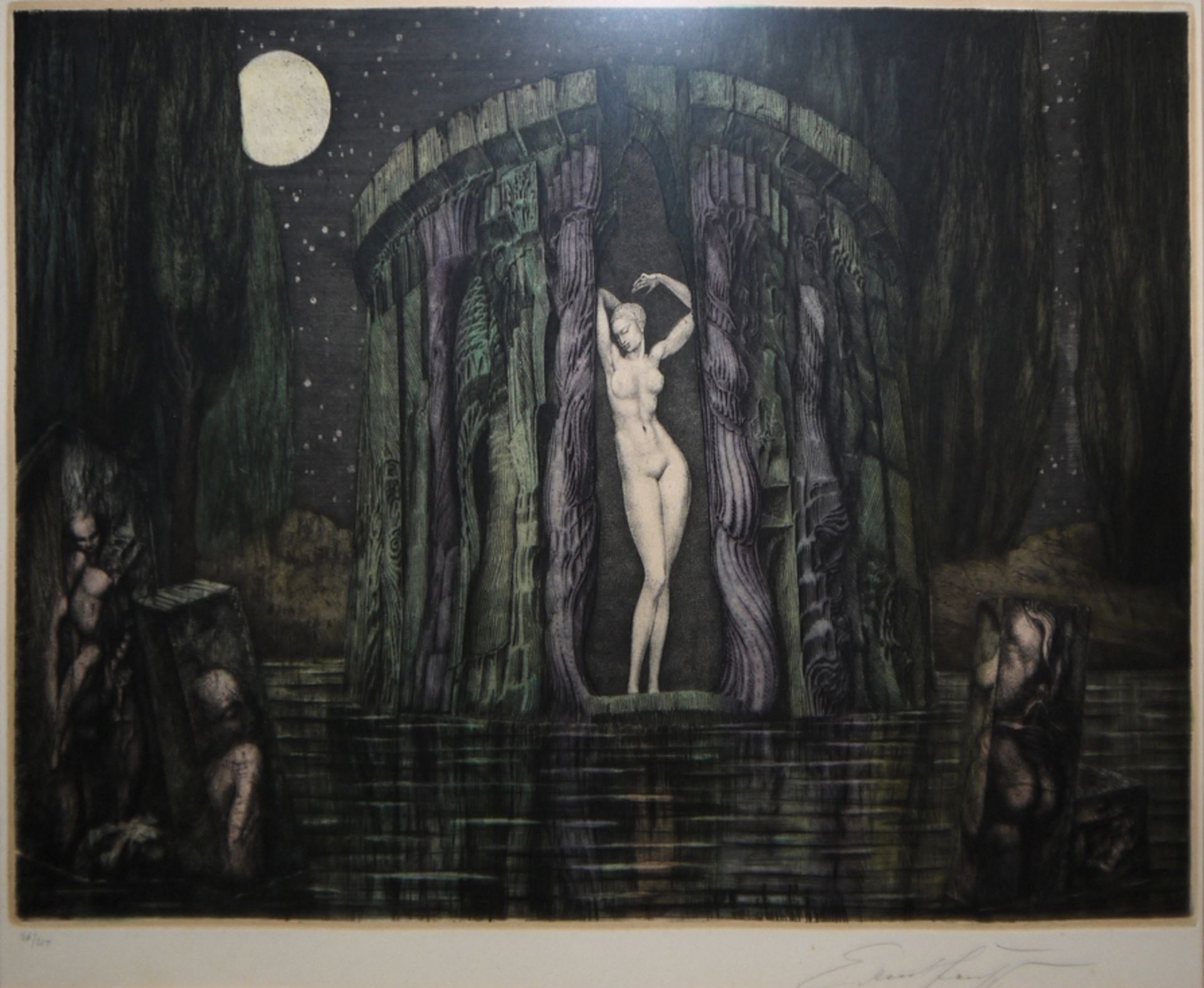 Ernst Fuchs, "The Birth of Venus", signed colour etching from 1974, framed - Image 3 of 3