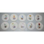 Set of 10 flower plates by the Nymphenburg porcelain manufactory