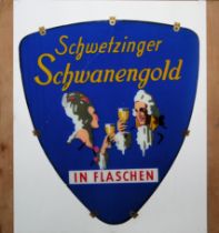 Schwetzinger Schwanengold in bottles, beer advertisement, rare glass sign, around 1950-1960, for se