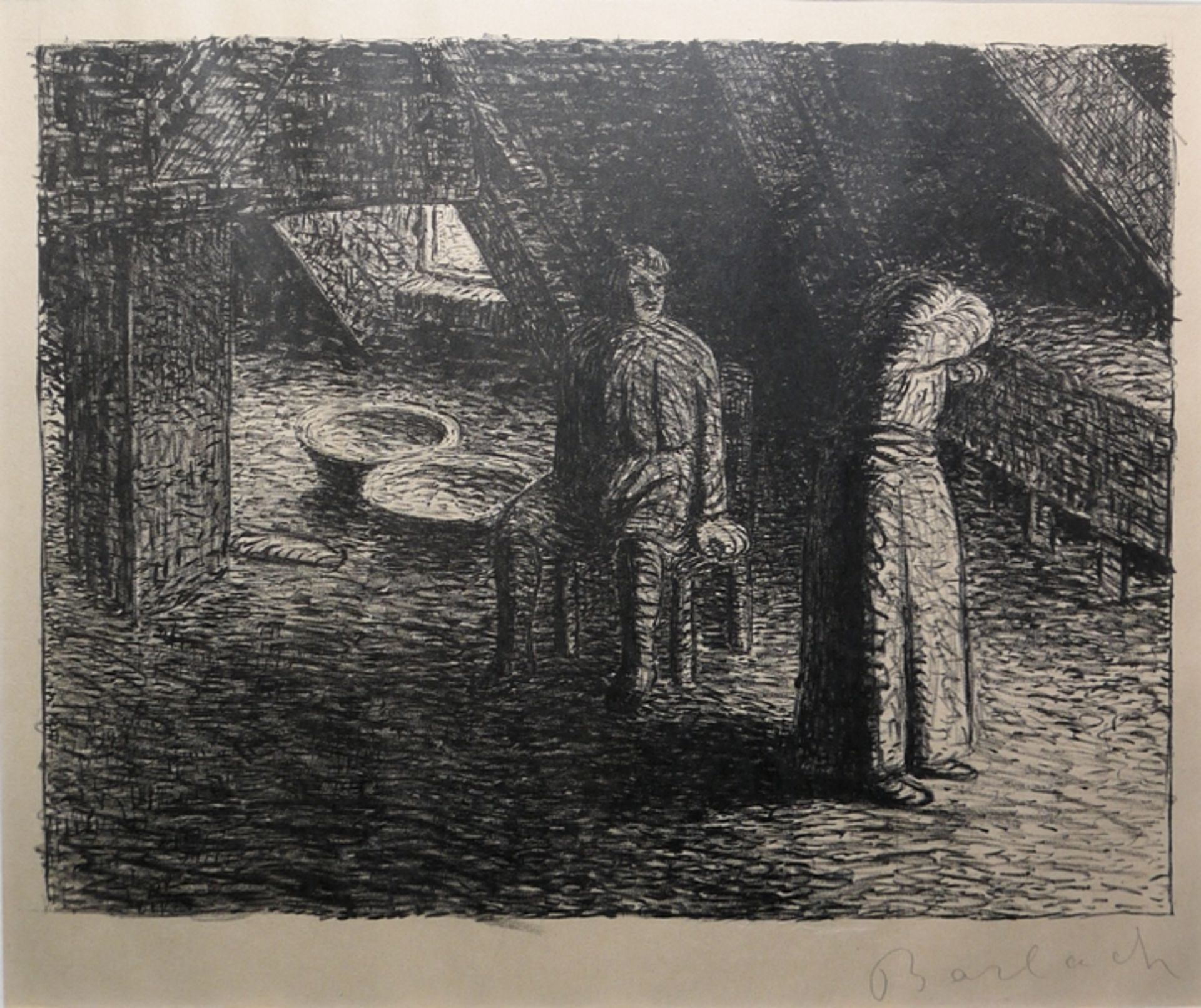 Ernst Barlach, sheet 19 "Die Schuldbewusste" from: "Der tote Tag", signed lithograph from 1912, fra