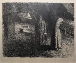 Ernst Barlach, Blatt 19 "Die Schuldbewusste" aus: "Der tote Tag", signierte Lithographie von 1912,