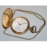 Gold Savonette by Montilier Watch Co., Switzerland, circa 1920, with gold watch chain