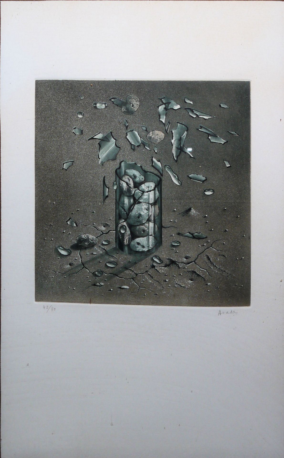 Hiroshi Asada, "Histoire de terre", 5 sign. Colour aquatint etchings from 1978, 3 x in cassette, 2  - Image 3 of 6