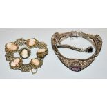 Collection of filigree silver jewellery with cameos and garnet, early 20th century & silver brooch 