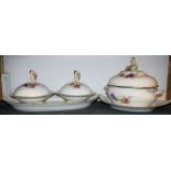 Matching the previous number: 3 porcelain lidded tureens, platter and fish platter, "Osier" form wi