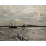 Ludwig Munthe, Heimkehrende Boote in der Abenddämmerung, oil painting, framed