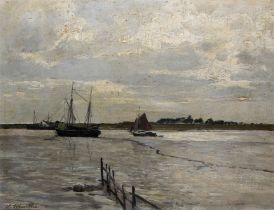 Ludwig Munthe, Heimkehrende Boote in der Abenddämmerung, Ölgemälde, gerahmt