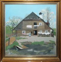 Otto Bauriedl, "Häuserl in Schwaben", Gouache, gerahmt