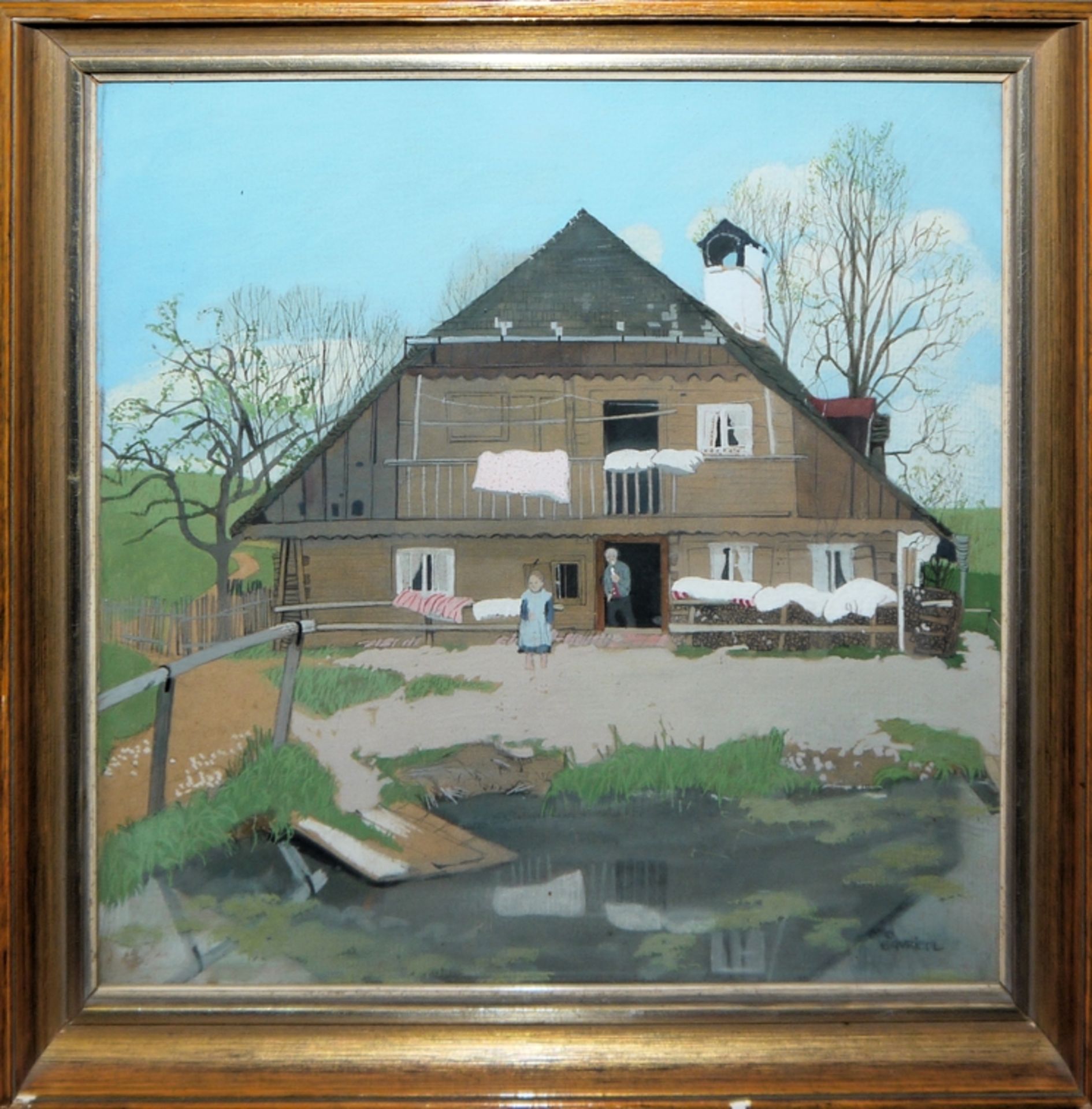 Otto Bauriedl, "Häuserl in Schwaben", Gouache, gerahmt