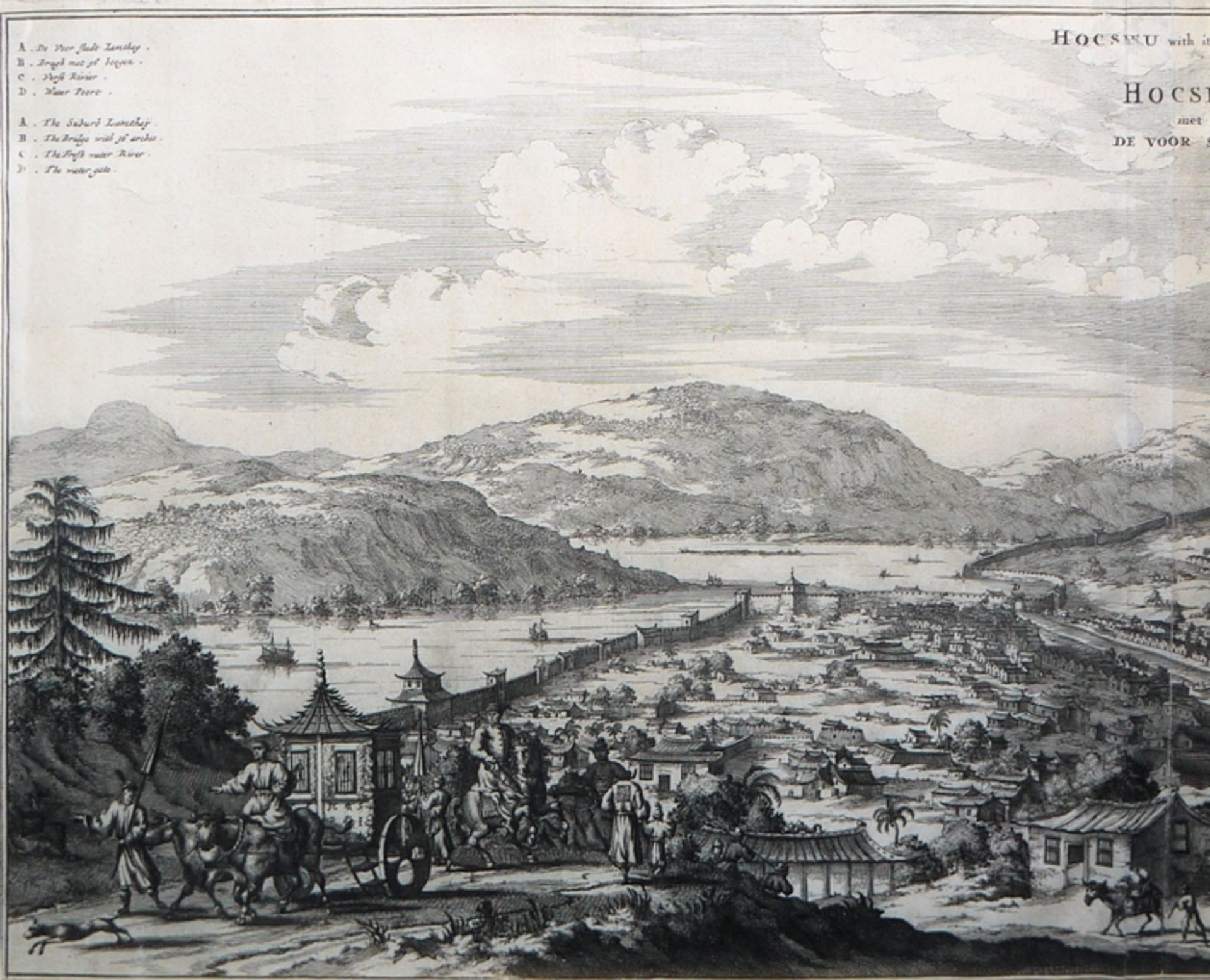 Johan Nieuhof, "Hocsieu with its suburbs / Hocsieu met de voor Stadt", view of the harbour city of  - Image 3 of 4