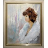 Paul Morro (Ingfried Henze), Half Portrait of a Young Woman, oil painting, framed